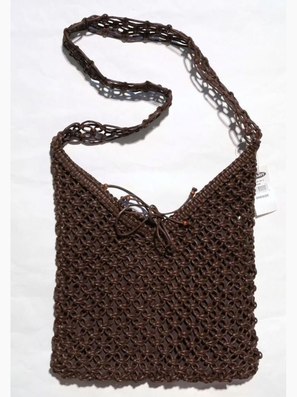 RARE NWT Old Navy KNIT Shoulder Strap Purse Bag - Brown Beads HIPPIE
